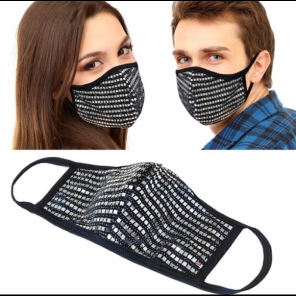 ‼️ Black Silver Sequin Protective Face Mask - Picture 3 of 3